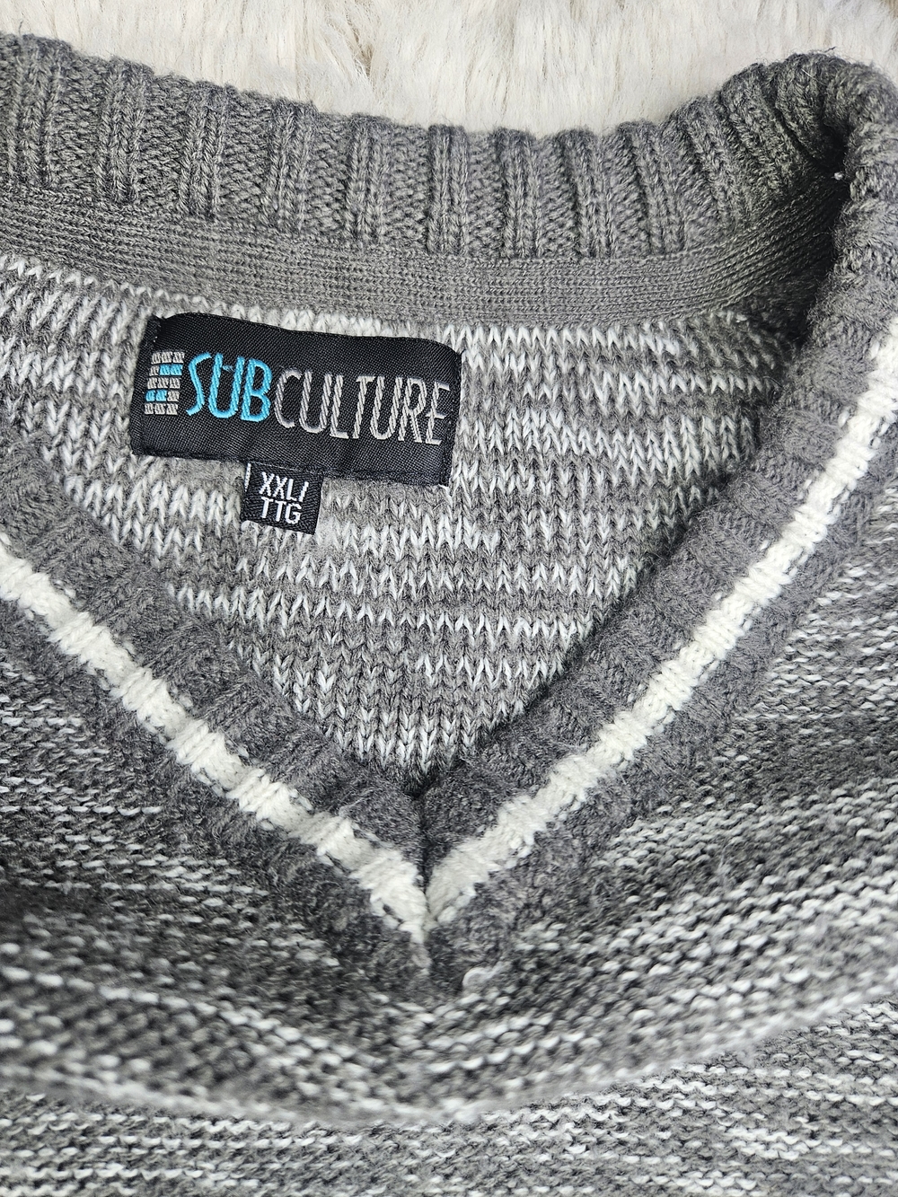 5/35$ Subculture Men’s Grey V-Neck Sweater Marled Knit Varsity Style 2XL🔥 - Picture 2 of 5